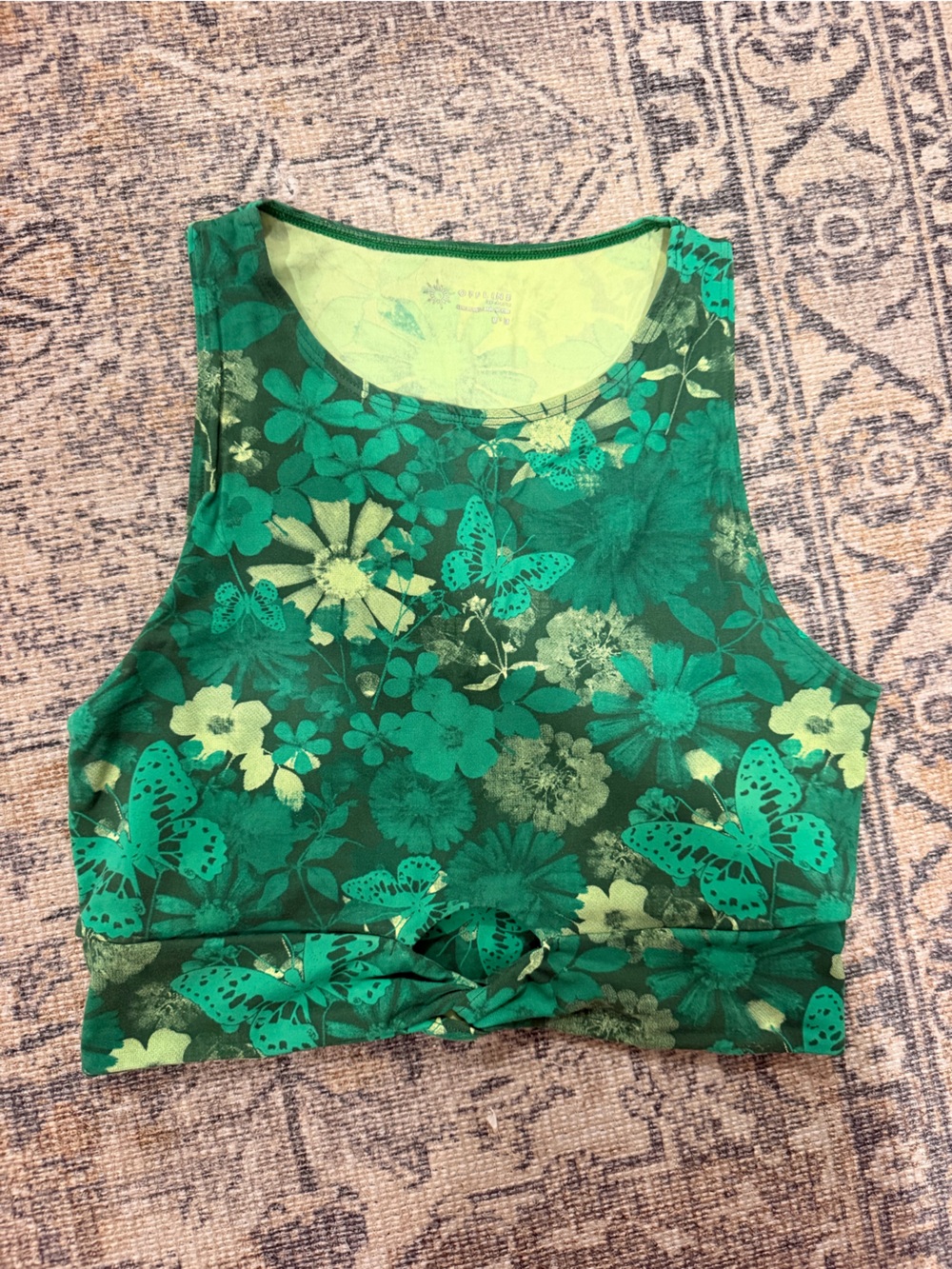 Offline Aerie Green butterfly floral athletic tank crop